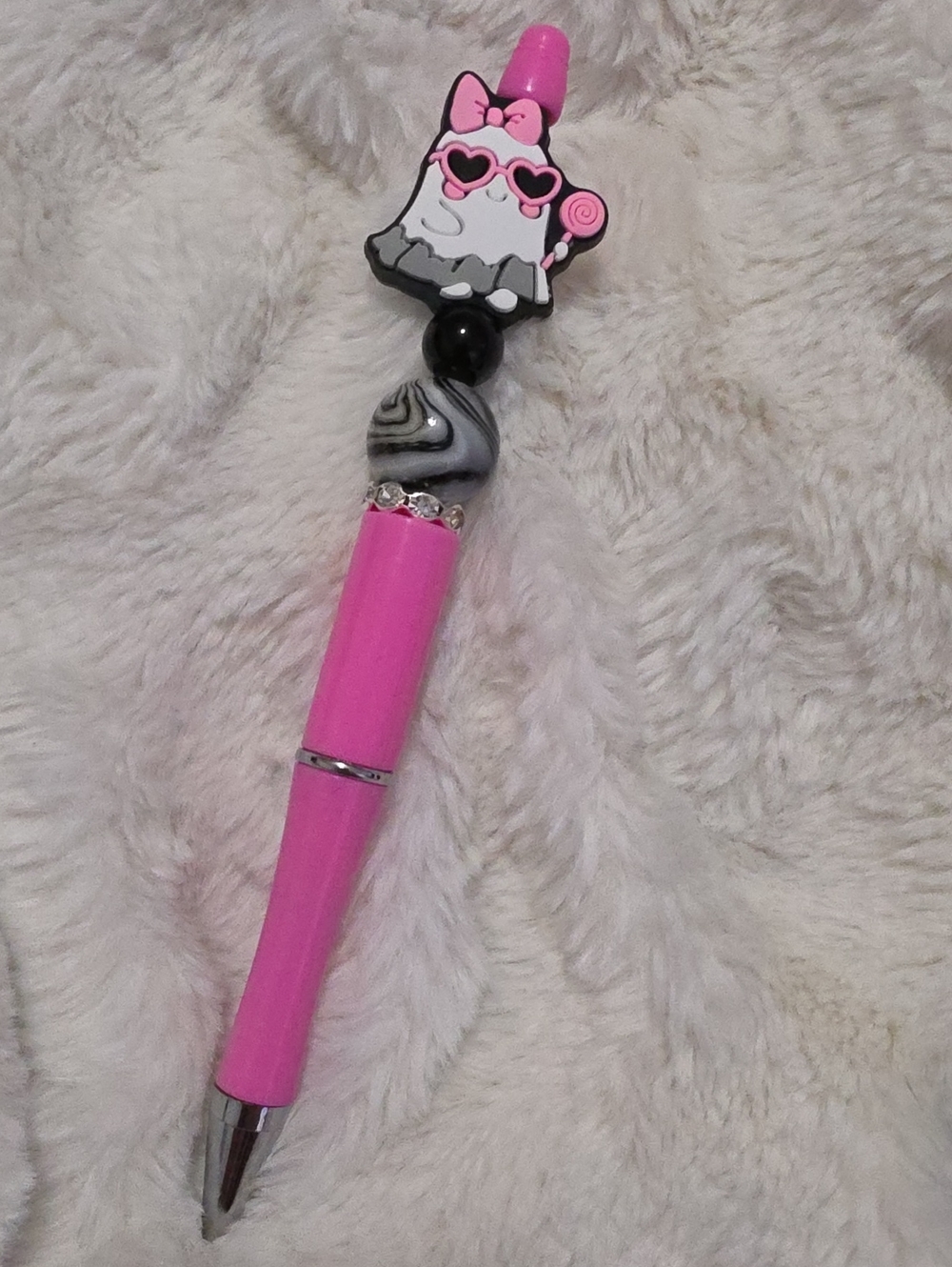 Cute Pink Ghost Charm Pen - Decorative Writing Accessory